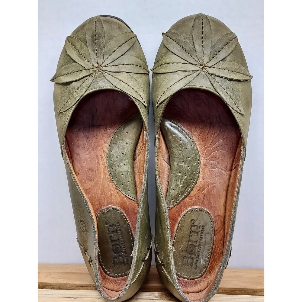 Born Womens | Green | Leather Round Toe Floral Ballet Flat Size 8.5 - Picture 9 of 12
